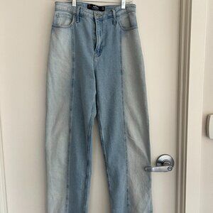 Hollister Dad Jeans Womens Blue Font Seam Ultra High Rise Raw Hem